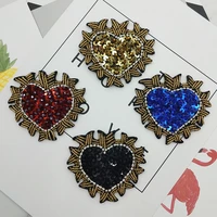 2 pieces handmade beaded sequin heart rhinestones patch embroidery applique badges diy clothes decorated craft sewing