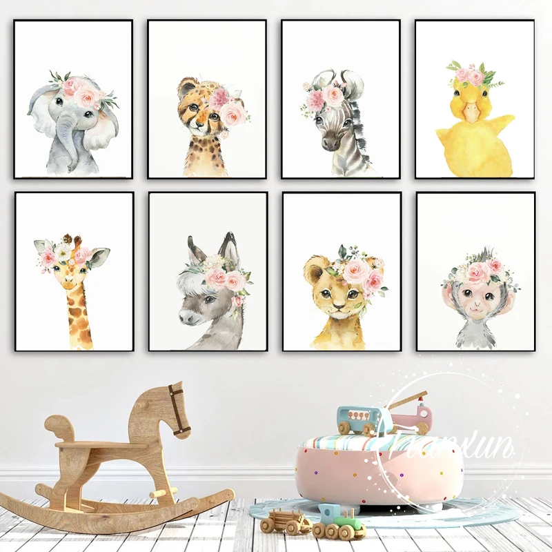Картина на холсте в скандинавском стиле с рисунком животных милая Зебра жираф