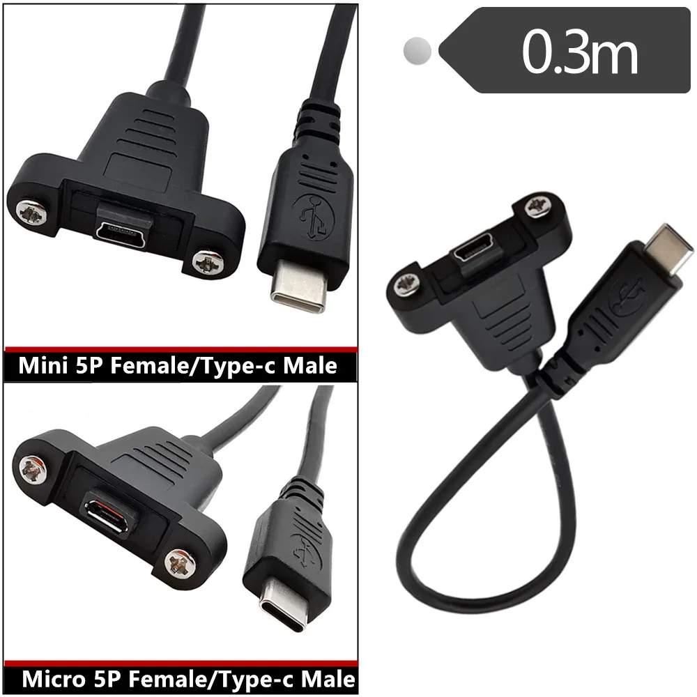 30 см USB3.1 Type C папа к Micro/mini USB 3.1 5Pin мама Панельное крепление кабель для передачи