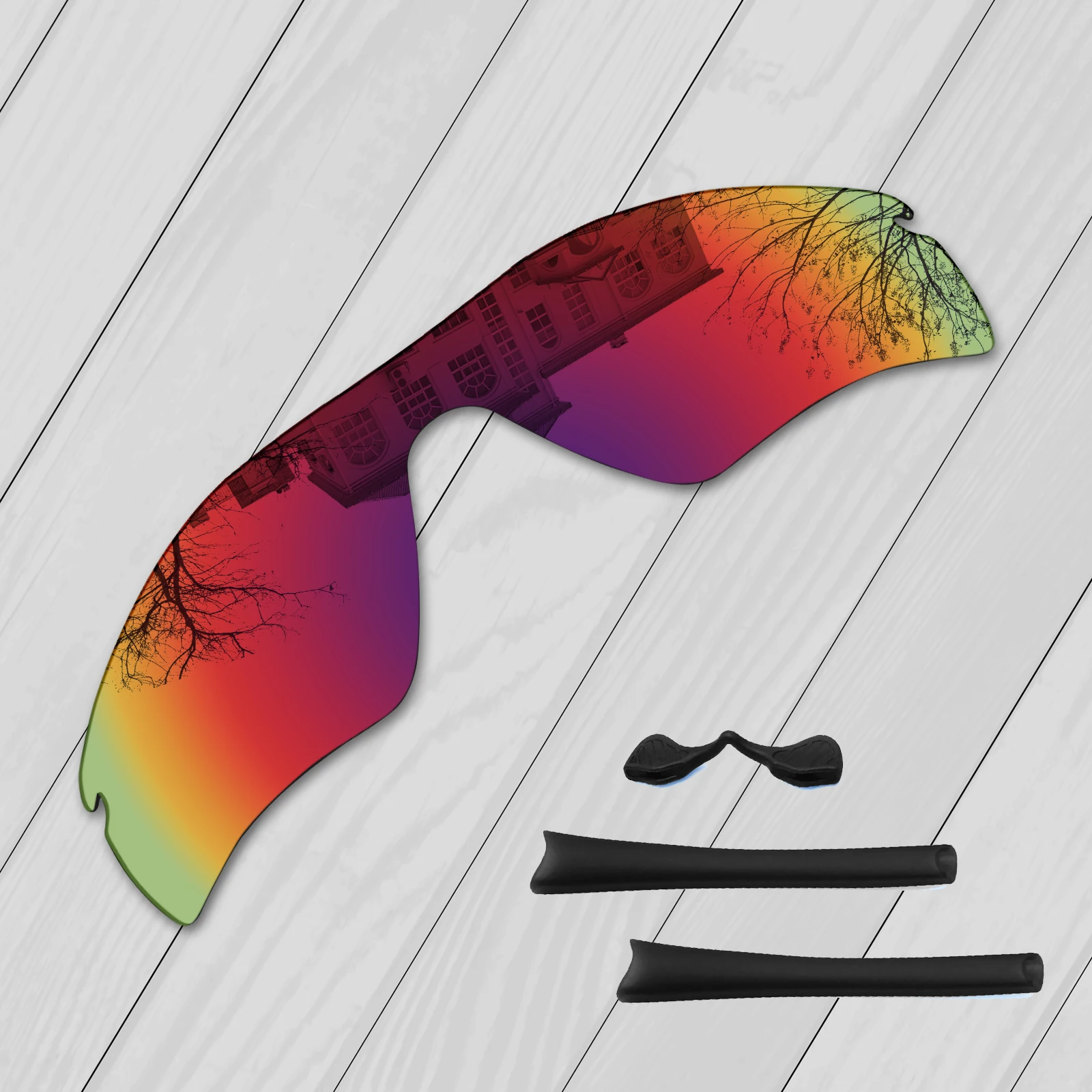 E.O.S Black Ear Socks Nose Pads Rubber Kit + Midnight Sun Polarized Replacement Lenses for Oakley Radar Path Sunglasses