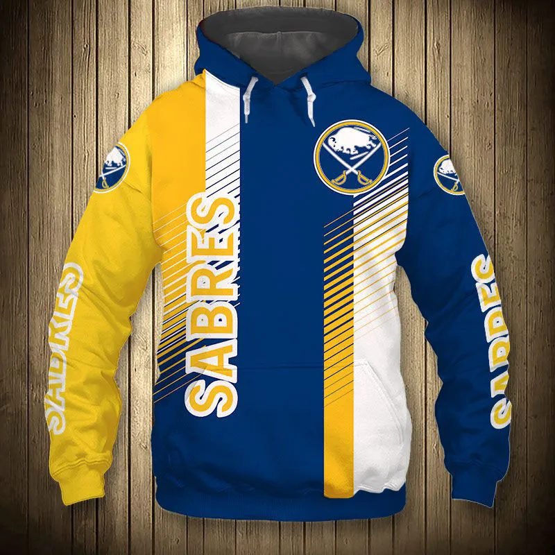 

Yellow blue stitching graffiti geometric cow print sweatshirt Buffalo men's casual Sabres hoodie