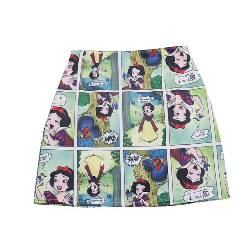 Gothic Cartoon Cute Print Comic Skirt Summer A Line Short Streetwear Ulzzang Skirts Womens Gonne Donna Estive Faldas Cortas