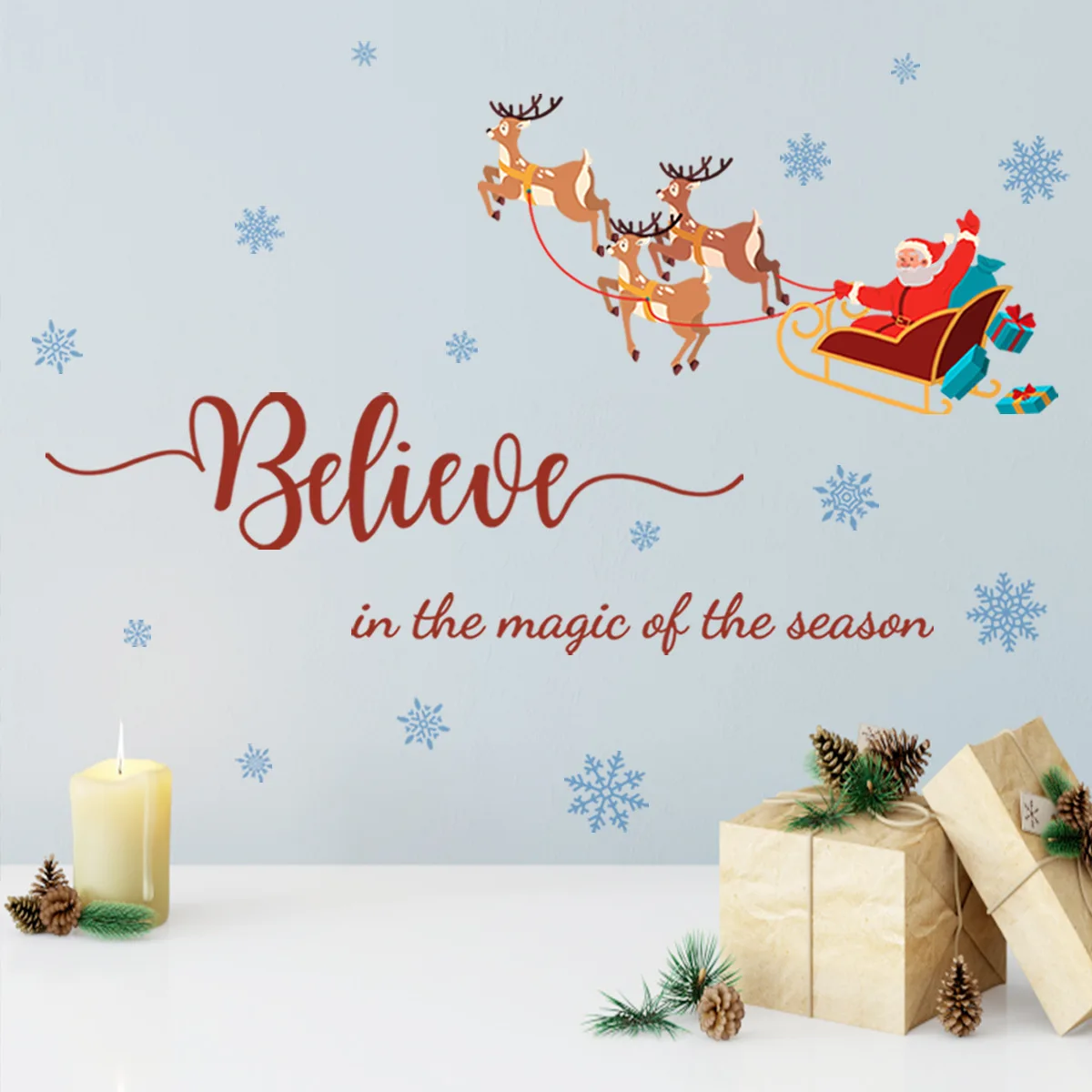 

zollor New Santa Deer Decoration Wall Stickers Living Room Bedroom Background Wall Simple Creative Removable PVC Wall Stickers