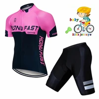 honu fast breathable kids cycling jersey set boys girls summer bicycle shorts fluorescent pink children bike clothing