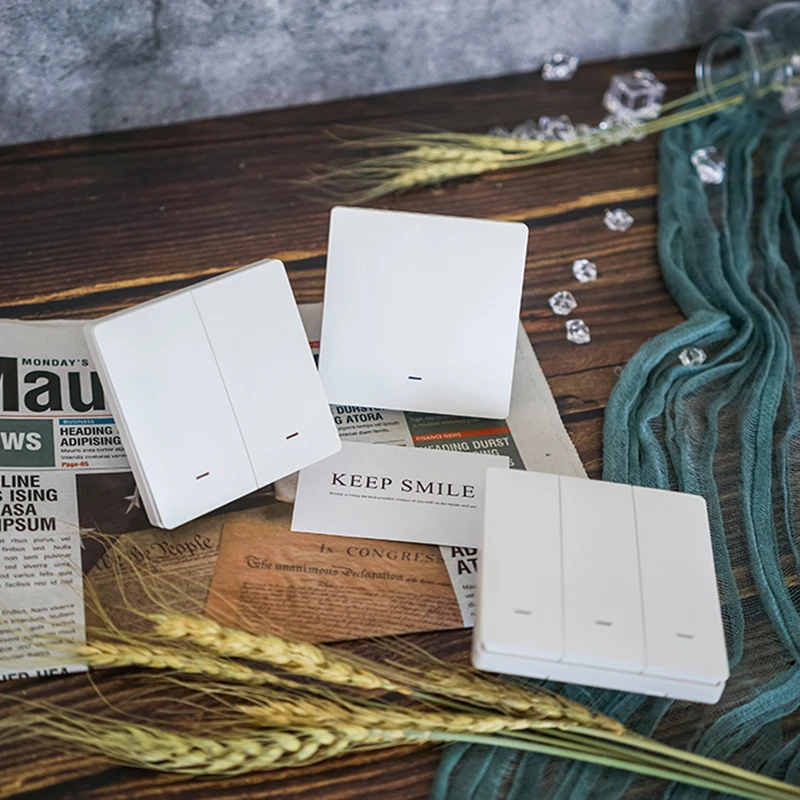 (Без нейтрального) Wi-Fi + RF433 Кнопка освещения настенный выключатель 3-цветный синий