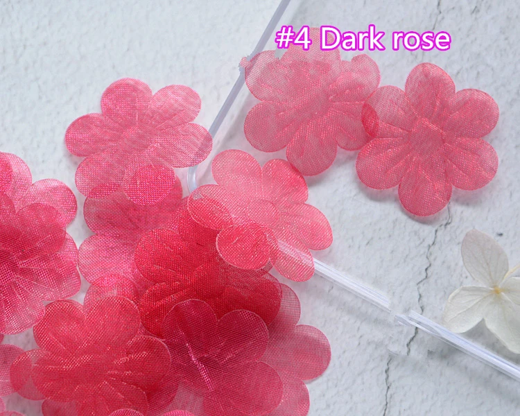 4 Dark rose 100 шт прозрачные снежные пряжа цветок аксессуары ручной работы свадебная вуаль декоративные тюлевые цветы платье материал для изготовления RS2635 - Цвет: 4 Dark rose
