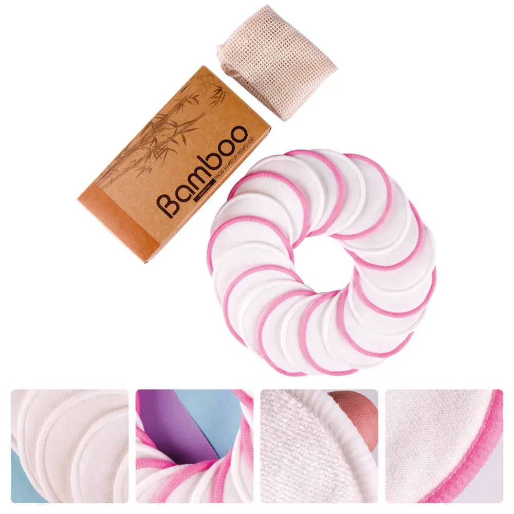 

20Pcs Reusable Makeup Remove Cotton Pad Bamboo Fiber Pad Wipes with Mesh Bag
