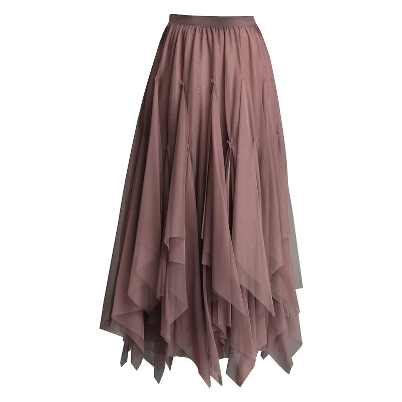

2021 Spring New Style Mesh Skirt Japanese Mid-Length Fashion Double-Layer Mesh Pleated Skirt Women