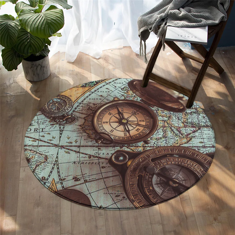 

2020 Fashion World Map Round Carpets For Living Room Vivid Printed Chair Area Rug Blue Floor Mat for Bedroom Rug
