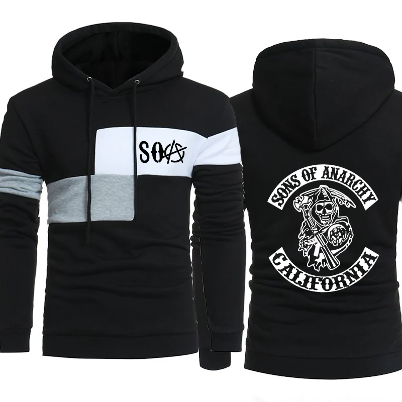 SOA Sons of anarchi/детская модная спортивная одежда с принтом черепа для мужчин; толстовки; Повседневная Толстовка для мужчин; зимняя Флисовая теплая толстовка в стиле хип-хоп - Цвет: Черный