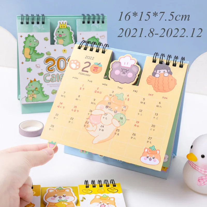 

2022 Cute Strawberry Bear Girl Desktop Paper Cartoon Calendar Dual Daily Scheduler Table Planner Yearly Agenda Organizer