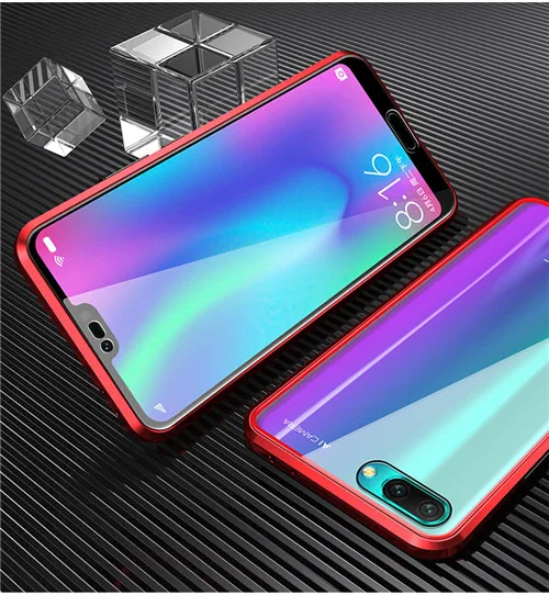 Красный 360 Полный Магнитный чехол для huawei Honor 10 стеклянный чехол для Honor V10 чехол Магнит закаленное стекло чехол для Honor 10i чехол для телефона - Цвет: Красный