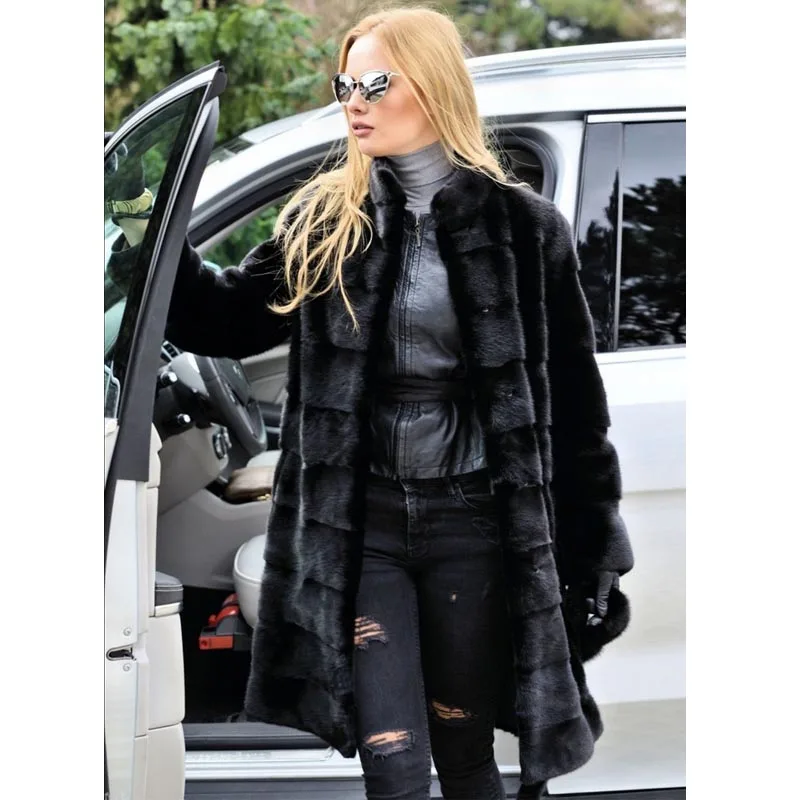 Fashion Long Mink Fur Coats Real Winter 2022 New Women Genuine Full Pelt Mink Fur Coat With Hood Thick Warm Fur Overcoats Luxury