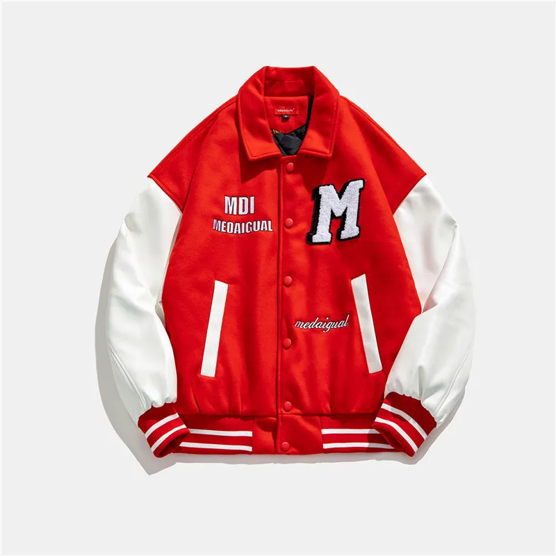 

Mens Letter Embroidery Baseball Jackets Color Block Vintage Harajuku Bomber Jacket 2021 Spring Oversized V-neck Coats Streetwear