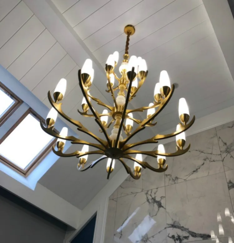160CM Grand Penthouse Brass Chandelier lighting Hotel fixture white glass shade Home Chandeliers luminaire Living Room lampadari | Лампы и
