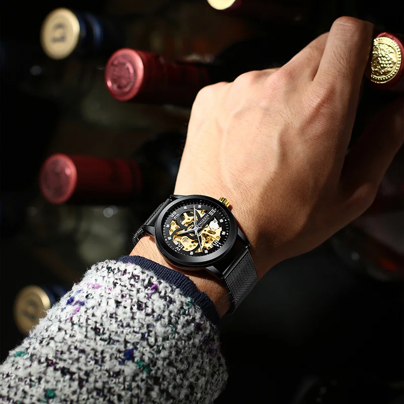 

Fashion Catch Men Skeleton Automatic mechanical watches Men Rvs Sport Business watches Relogio Masculino