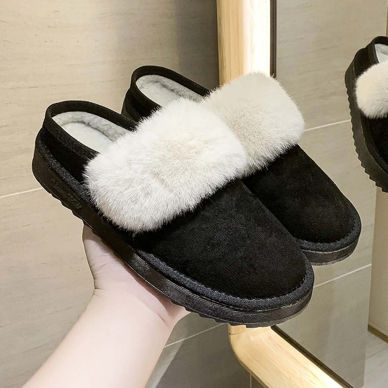 

Тапки Женские повседневные, толстая подошва, плоская подошва, Нескользящие, теплая обувь, Осень-зима
