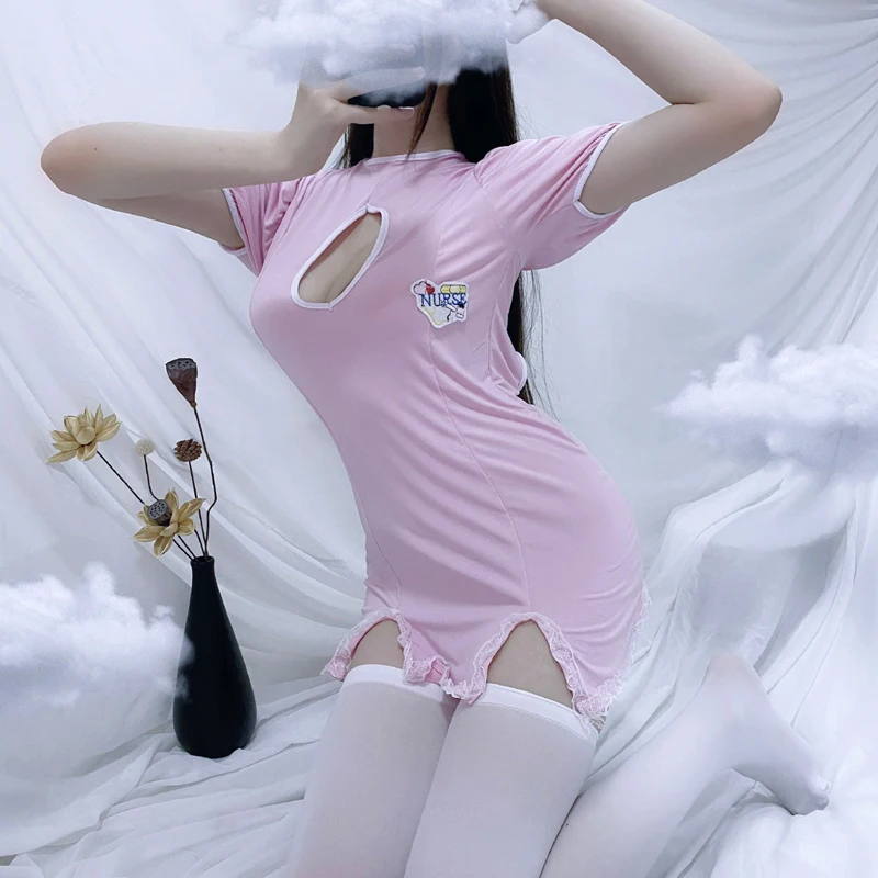 Plus Big Size Sexy Pink Nurse Dress Luru Cosplay Baby Dolls Large 4XXXXXL Babydoll Backless Erotic Lingerie Uniform | Тематическая