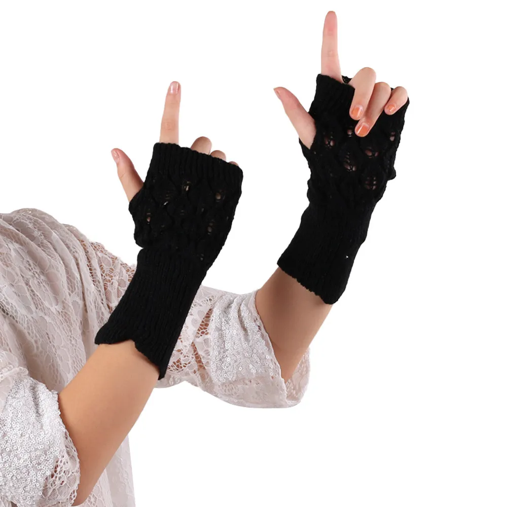 

1 Pair Winter Gloves Female Fingerless Gloves Knitted Fingers Solid Women Cashmere Warm Winter Gloves Hand Wrist Warmer Mittens