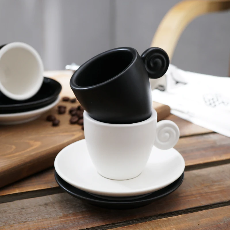 

Simple Black and White Frosted Ceramic Espresso Coffee Cup Italian 90ml Concentrating Cup Modern Living Room Home Decoration