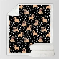 cute pug cozy premiun fleece blanket 3d printed sherpa blanket on bed home textiles