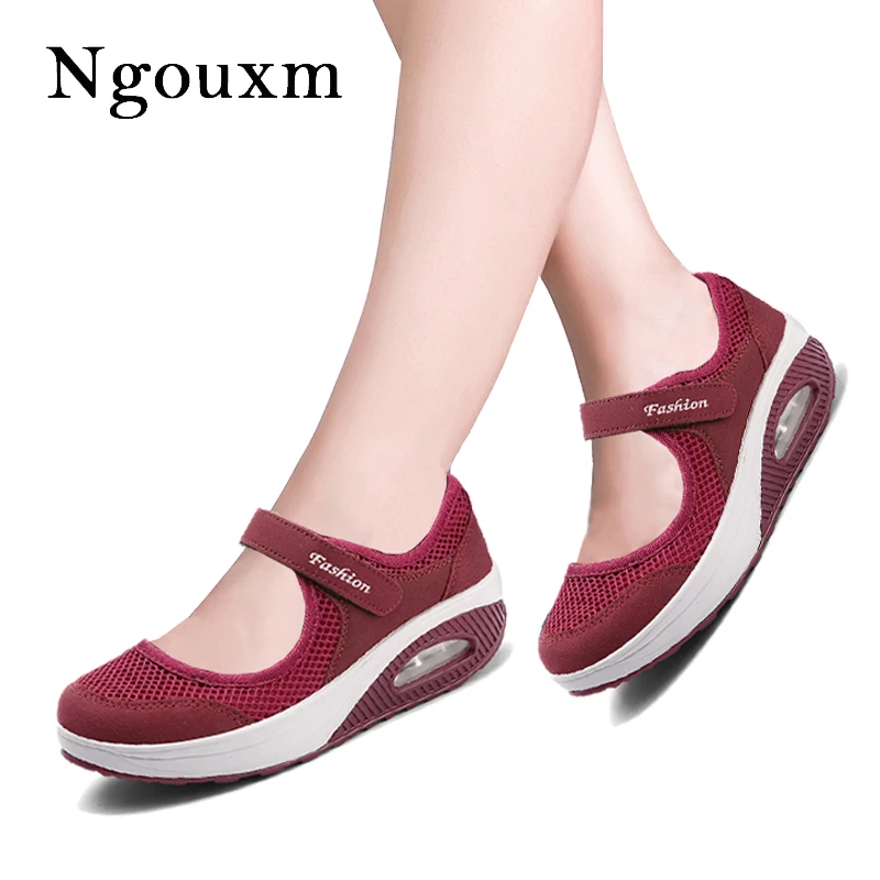 Ngouxm/; летние женские туфли на плоской платформе; женские туфли Mary Jane на плоской подошве; удобные туфли из сетчатого материала на застежке-липучке; zapatos de mujer