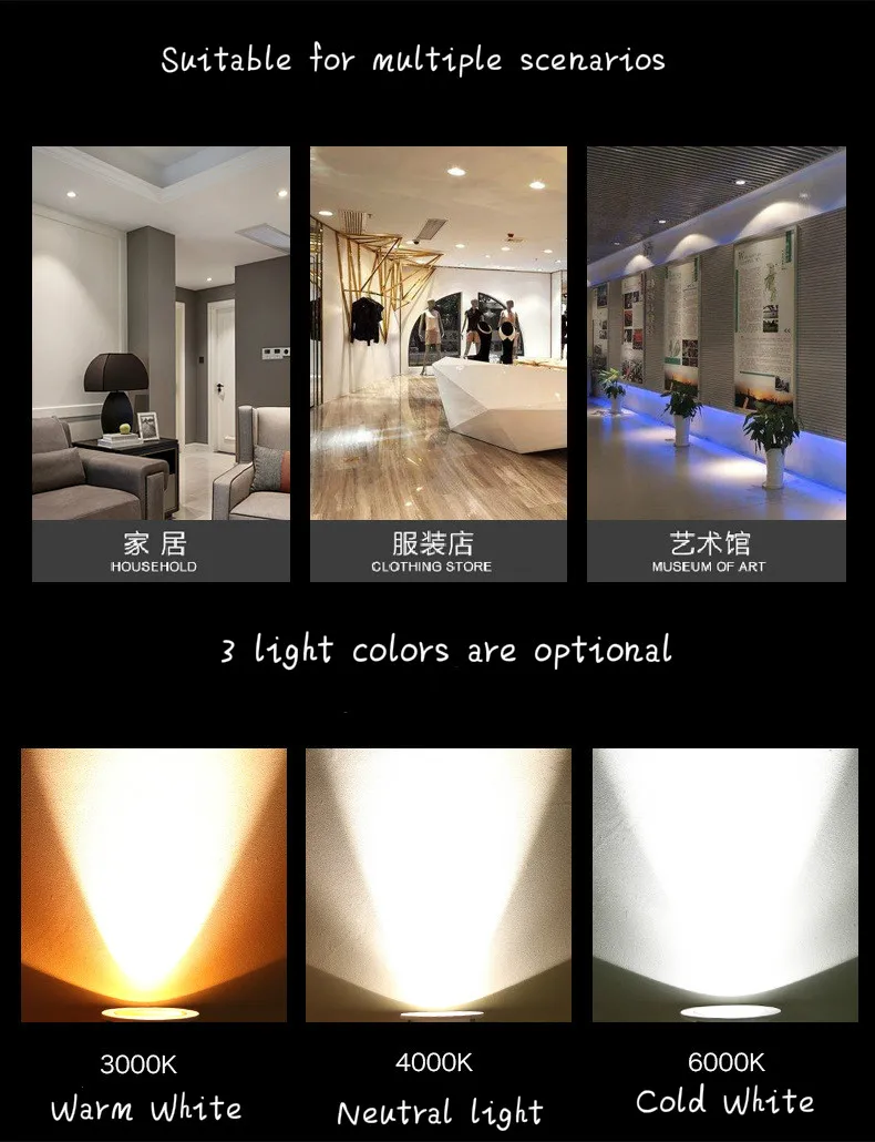 Светодиодный прожектор потолочная лампа cob 3 Вт 5 9 12 15 30 встраиваемая освещение