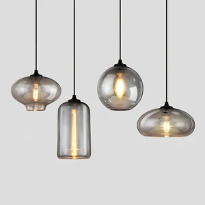 Винтажный подвесной светильник в стиле индастриал, Серый Стеклянный Ретро светильник для бара, лестницы, столовой, лампа Эдисона E27