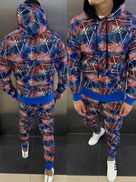 mens sets sport suit european american trends 3d print fitness zipper hoodies sweatpants casual fashion tracksuits men clothing