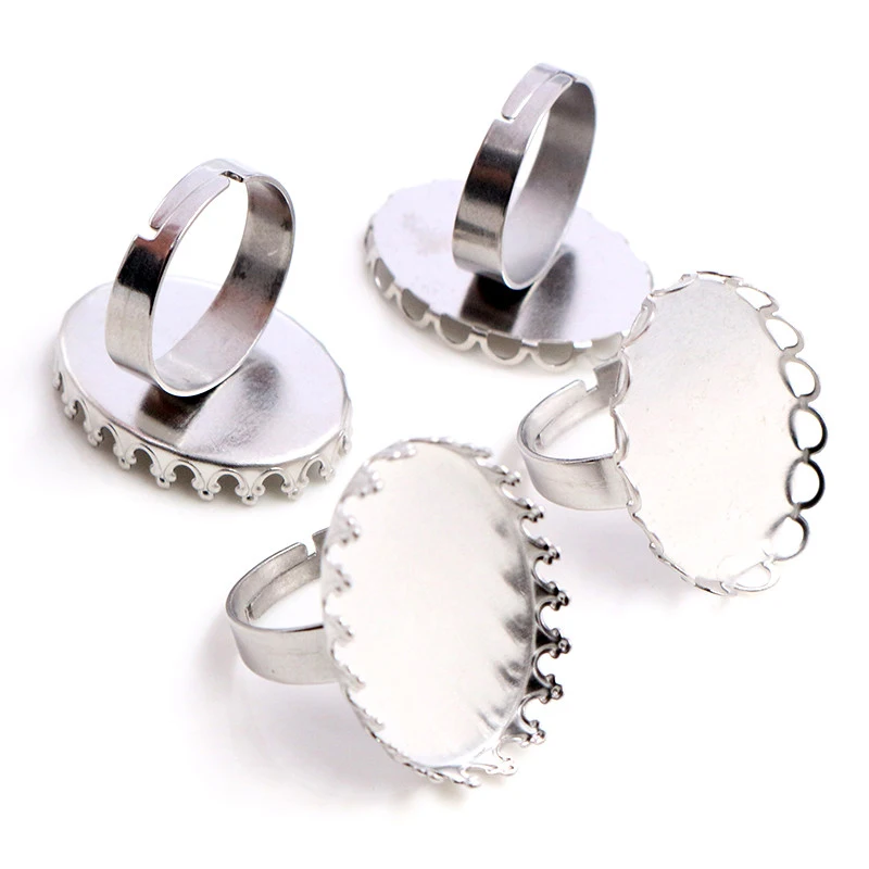

18x25mm 10pcs/Lot 2 Styles No Fade Stainless Steel Adjustable Ring Settings Blank/Base,Fit 18*25mm Glass Cabochons