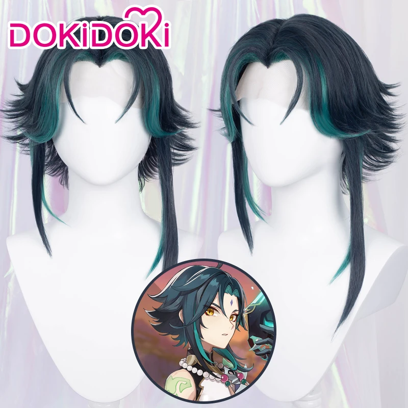 

IN STOCK DokiDoki-SR Game Genshin Impact Cosplay Front Halloween Xiao Cosplay Lace Wig Genshin Impact Xiao Cosplay Hair