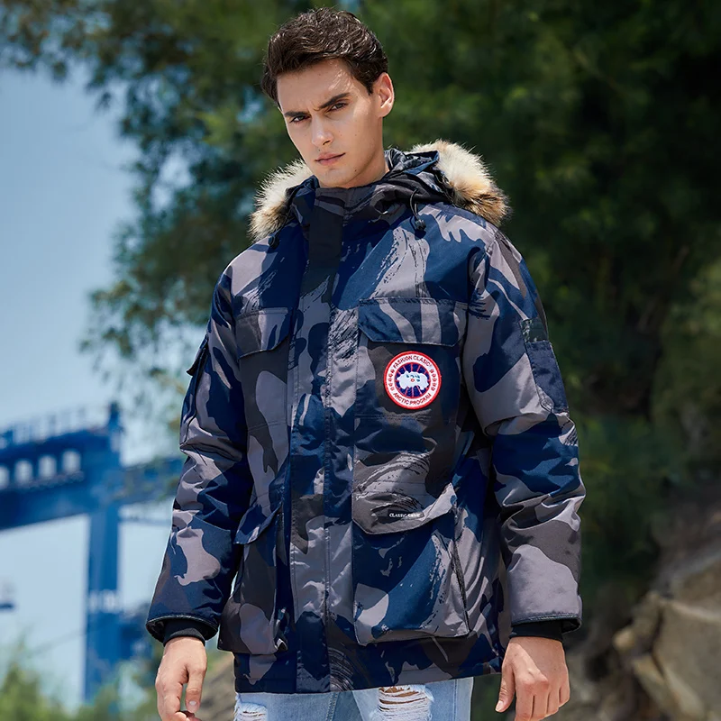 

Camouflage Fur Hooded Casual Fashion Men's Long Down Jackets