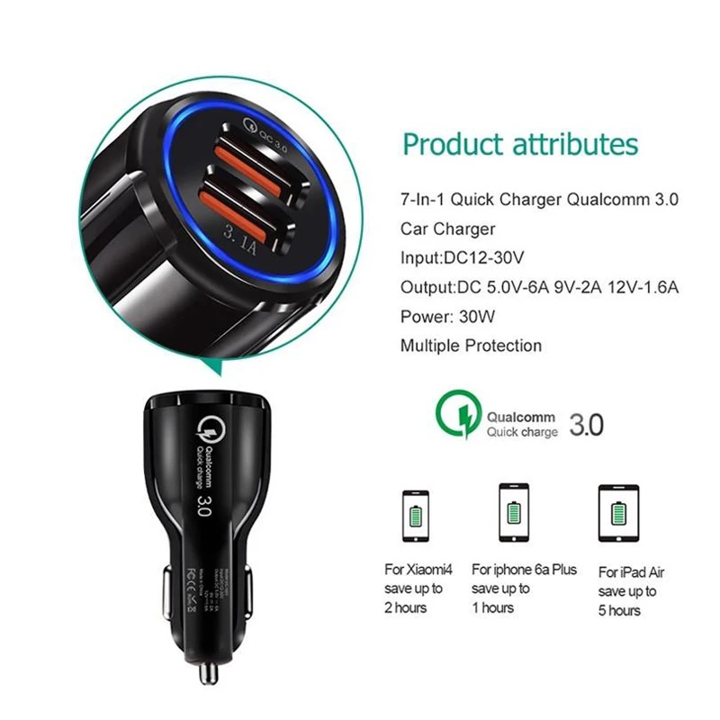 Автомобильное зарядное устройство USB C для Xiaomi Mi Poco M3 X3 NFC A2 A3 8 9 Lite Redmi Note 8T 9T Pro 30W QC 3 0
