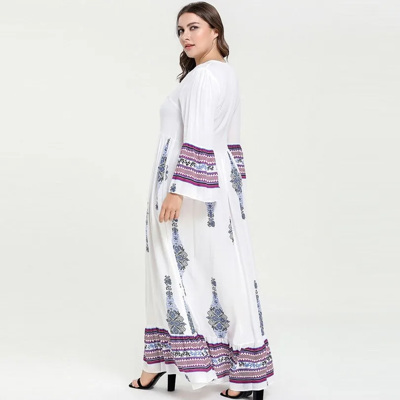 2019 плюс Размеры этнический принт Абая для мусульман при грудном вскармливании