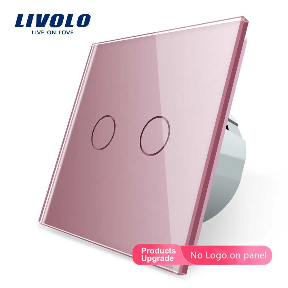 Pink-No logo Livolo 2 банды 1 способ настенный светильник сенсорный выключатель, настенный домашний выключатель, панель с кристаллами, стандарт ЕС, 220-250 В - Цвет: Pink-No logo
