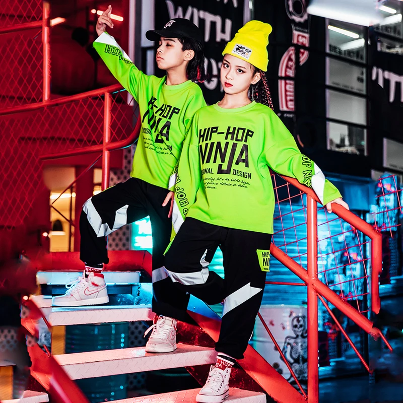 Детские танцевальные костюмы в стиле хип-хоп детский зеленый свитер штаны