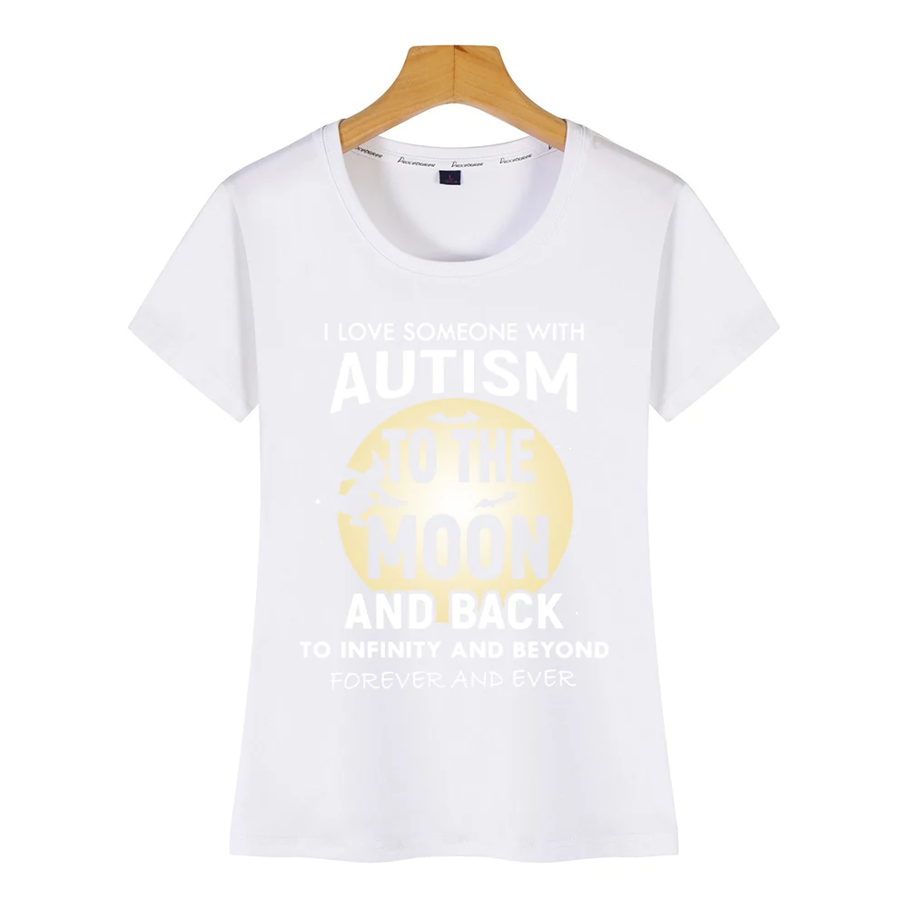 Женская винтажная короткая футболка с принтом Я люблю кого-то аутизмом на Луне |