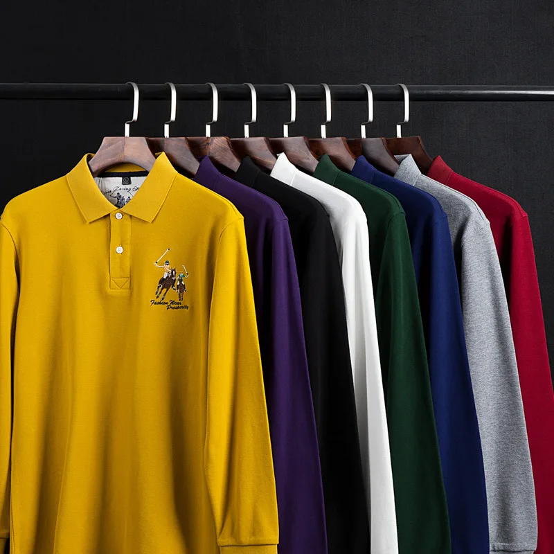 

Solid Color Polo Shirt Spring New Men's Cotton Long Sleeve Shirt Lapel Pullover Business Casual Straight Fit Multicolor Shirt