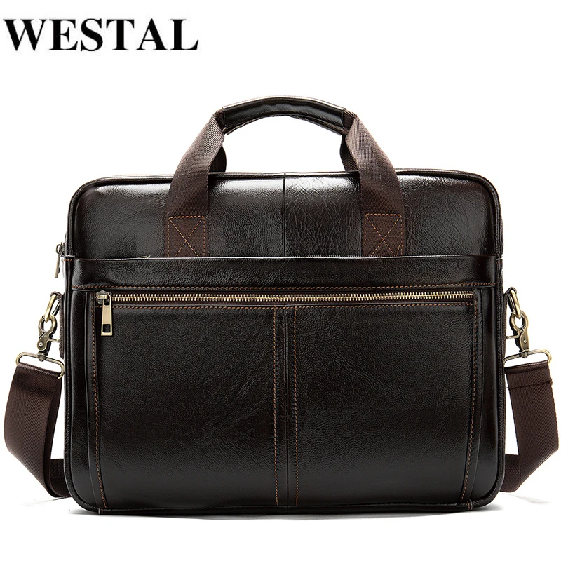 WESTAL Men's Briefcase/Genuine Leather Messenger Bag Men Leather/Business Laptop Office Bags for Men Briefcases Men's Bags