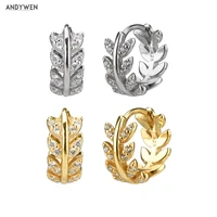 andywen 925 sterling silver 8 5mm leaves huggies middle hoops loops round luxury earring ring piercing crystal cz women jewelry