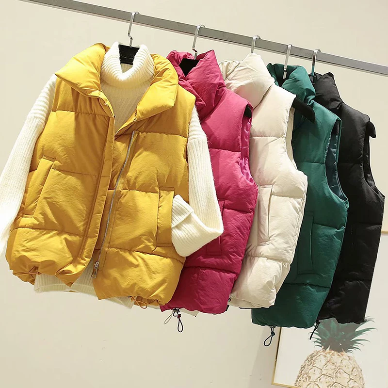 

Customization Short Vest Women's Spring Autumn New Shoulder Loose Lapel Bread Jacket Down Cotton Casual Waistcoat Jacket