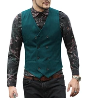 mens casual suit vest v neck suede double breasted slim fit waistcoat business groomman for wedding