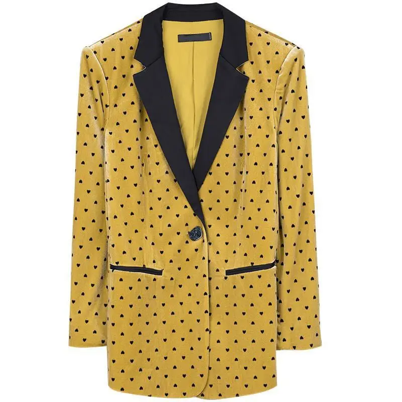 

Spring and Autumn Women's Velvet Suit Polka Dots Have Pockets.