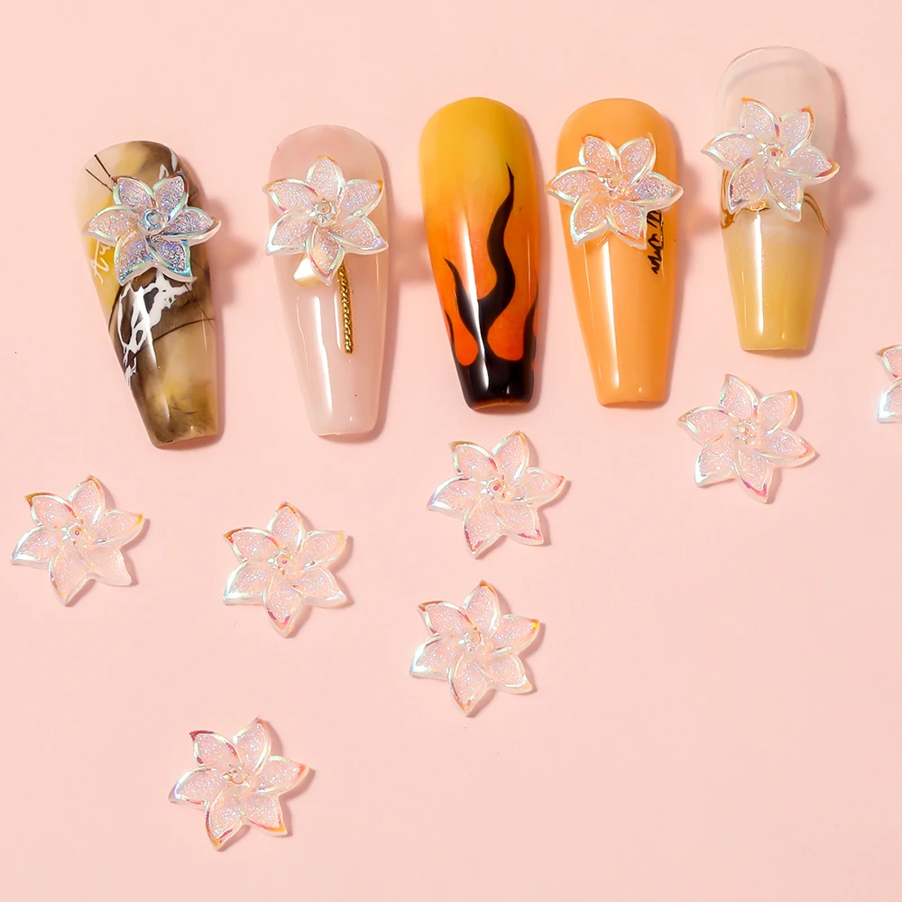 

10 штук ногтей 3D трехмерные Аврора прозрачные цветы поделки из смолы самодельные ногти Креативные украшения аксессуары