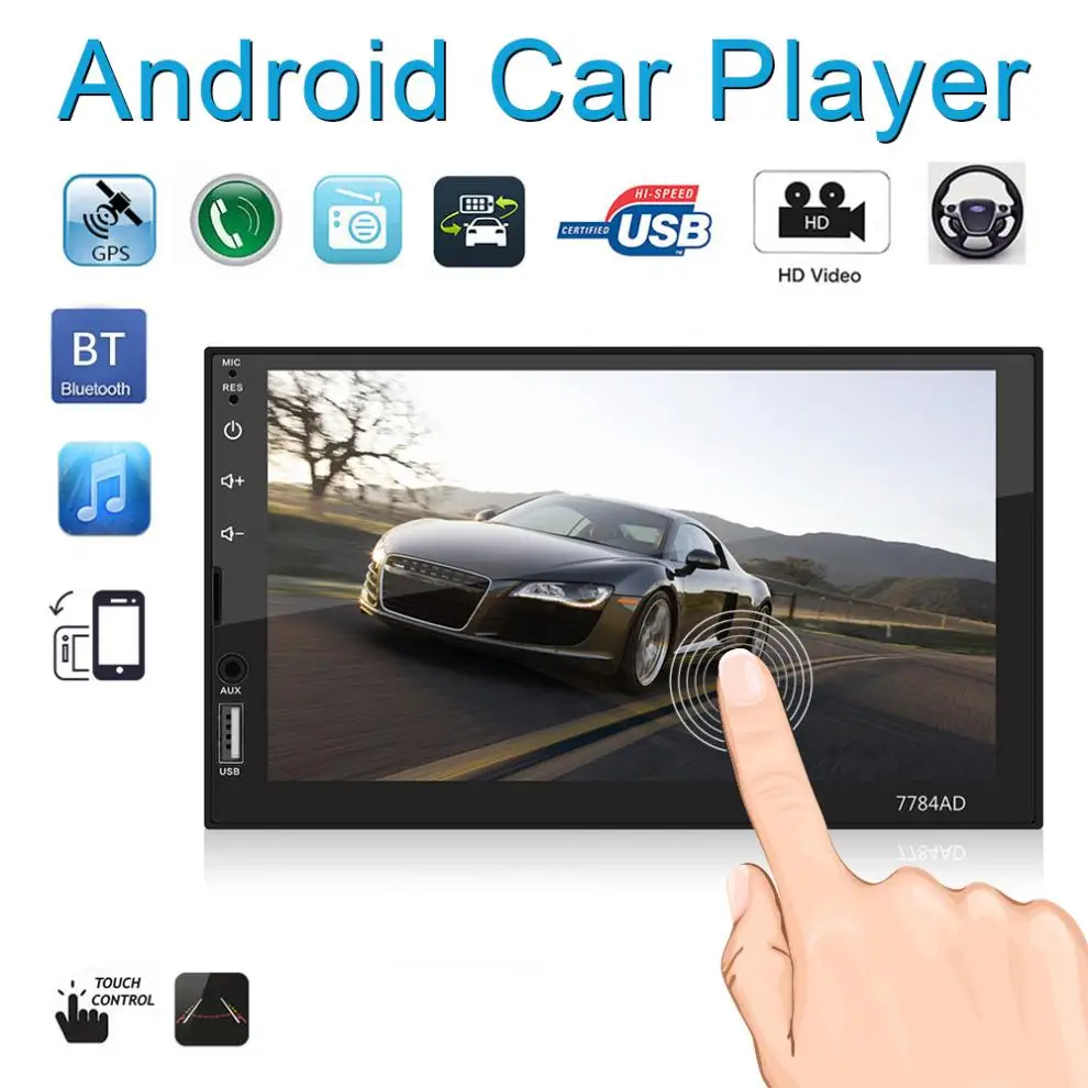 7 дюймов четырехъядерный Android 7,1 2 Din Bluetooth автомобильный fm-радио стерео плеер сенсорный экран gps навигация поддержка Mirror Link Wifi