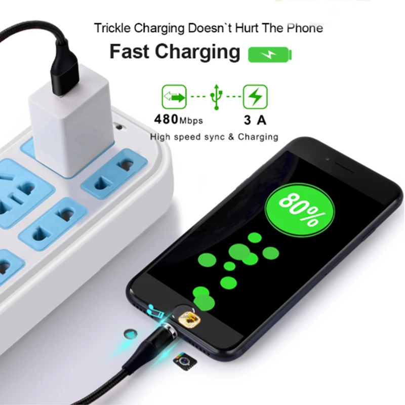 Магнитный кабель 3A Micro USB зарядное устройство type C iOS шнур для зарядки телефона iPhone