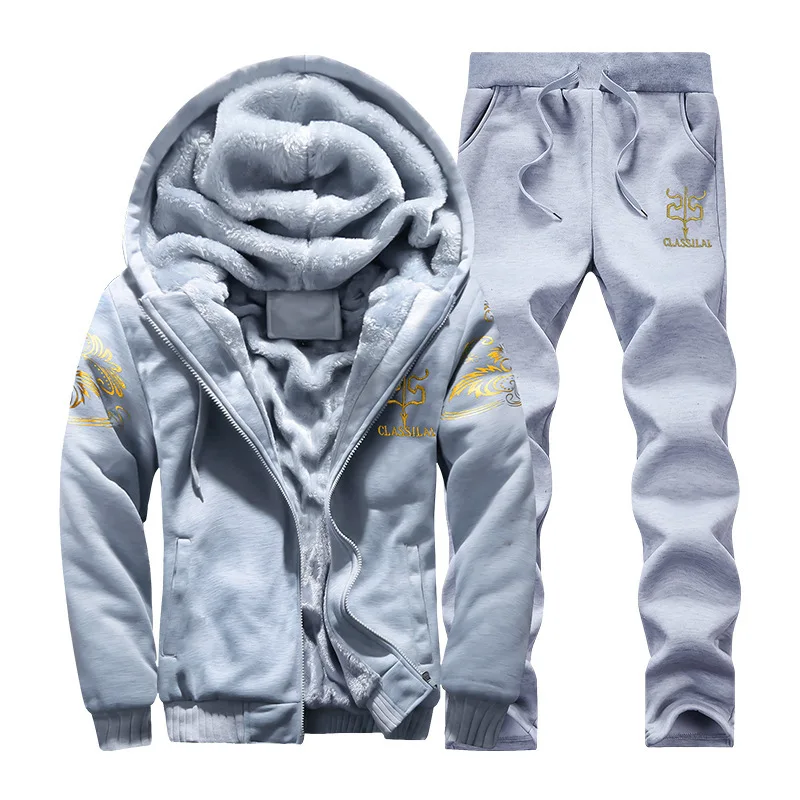 Мужской спортивный костюм зимняя флисовая толстовка с капюшоном и штаны