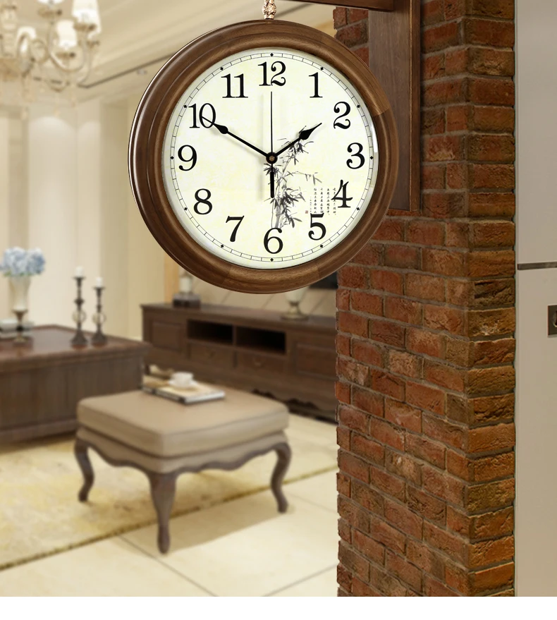 

Vintage Quarz Wall Clock Aesthetic Europe Living Room Double Sided Wall Clock Silent Wood Reloj Digital De Pared Home Decor 50WC