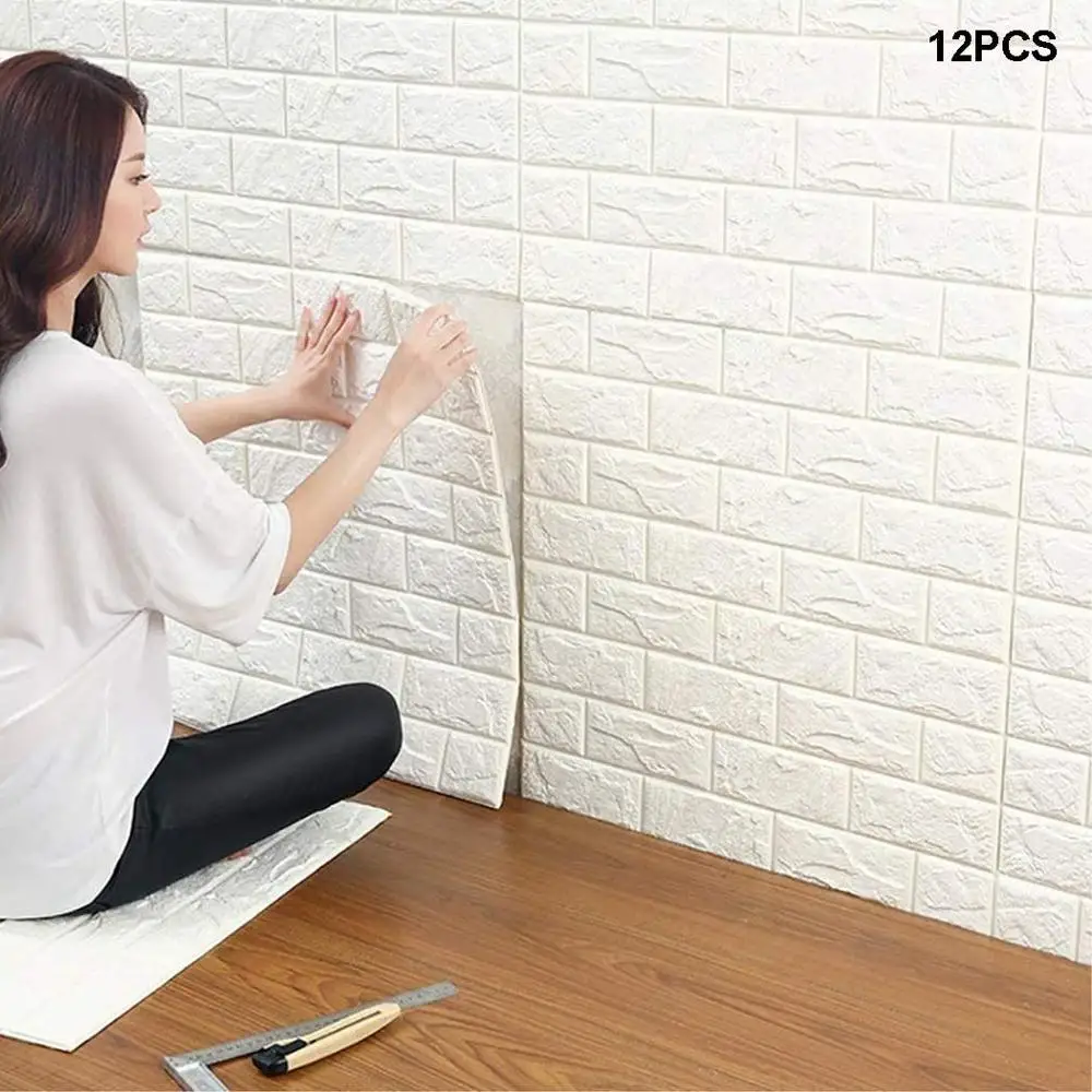 

12p 3D Brick Wallpaper Self Adhesive Imitation Brick Wall Stickers DIY Wall Stickers Modern Decorative for Home Kitchen TV Decor