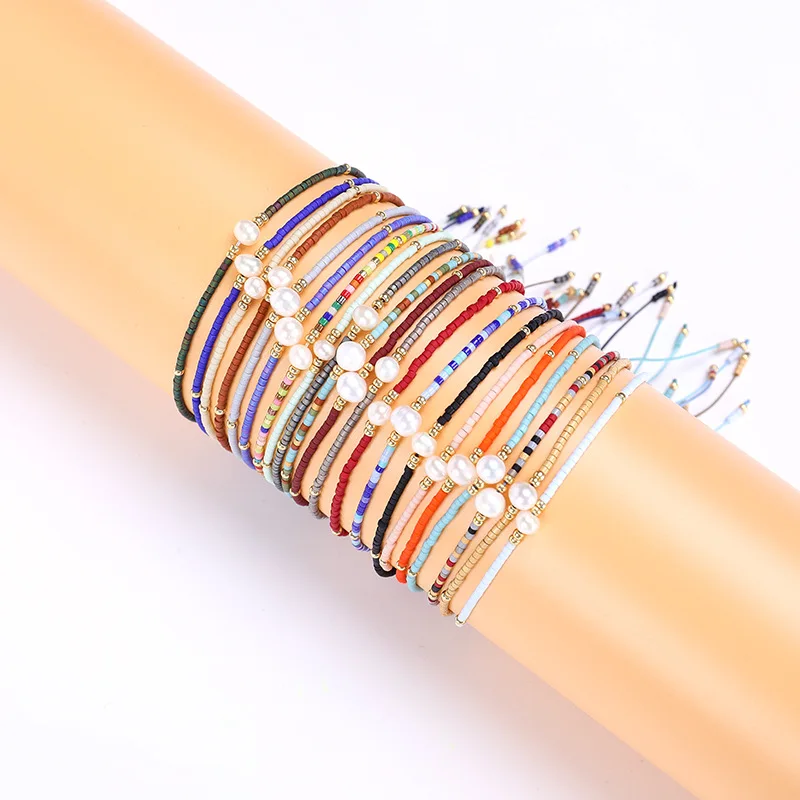 

2022 New Fashion Bohemian Colorful Handmade Metal Pearl Beaded Adjustable Bracelet For Women Summer Beach Party Gift Jewelry
